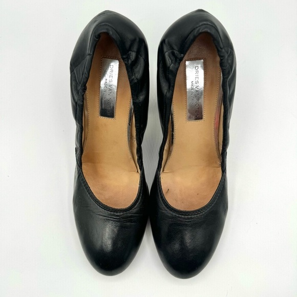 DRIES VAN NOTEN BLACK LEATHER HEELS CHUNKY HEELS WOMEN MADE IN ITALY  39.5 - Picture 5 of 16